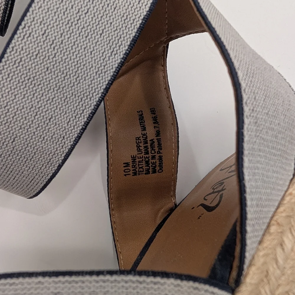 Dexflex Comfort Espadrille Wedge Sandals Size 10 Gray Navy
